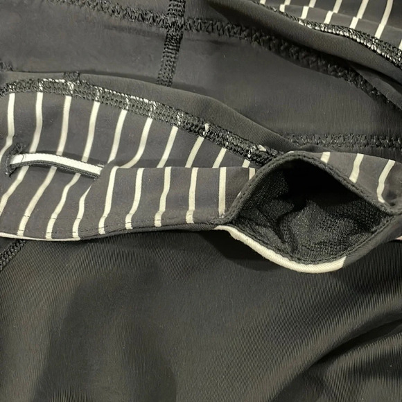 Lululemon Crop Legging Mesh Knee Black with White Striped Details 6 - Picture 16 of 16